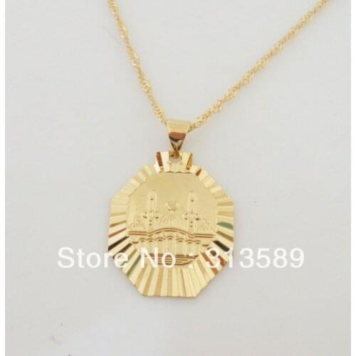 YELLOW GOLD GP OVERLAY 18" NECKLACE&MUSLIM ALLAH GOD PENDANT QURAN/Great Money Maker