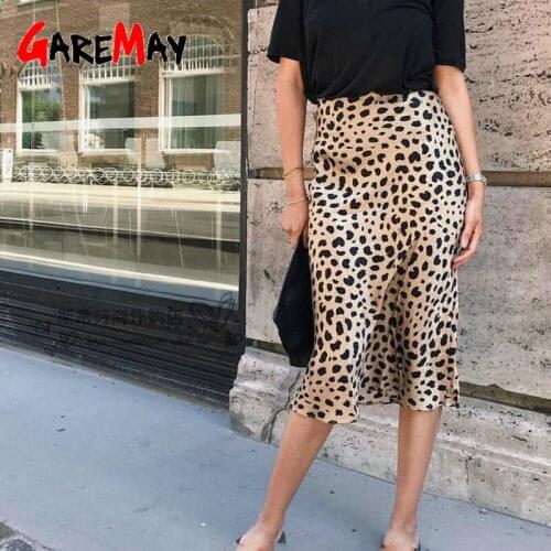 Womens Leopard Silk Satin Skirt 2020 Vintage Sexy Slim Wild Long High Waist Midi Skirt For Women A-Line Elegant Skirts Summer