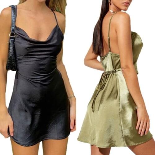 Women Sexy Backless Solid Color Dress Fashion Sleeveless Dresses for Ladies Female Summer 2021 Club Wear