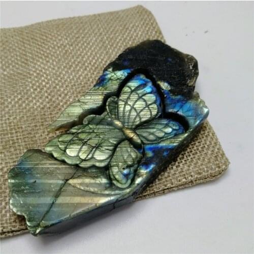 1pc 70-90mm natural blue labradorite hand crved owl polished crystal butterfly stones for sale