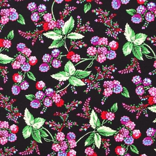 1 yard Cotton Woven Fabric - Leaves and globular flowers (width=140cm)