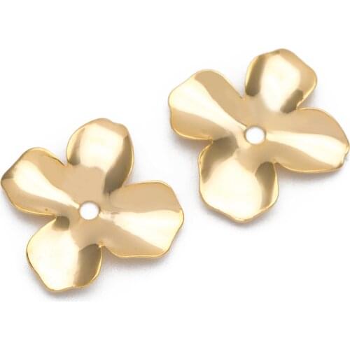10pcs Gold Flower Charms, Real Gold plated Brass Bead Caps, Floral Disc Spacer Beads (GB-852)