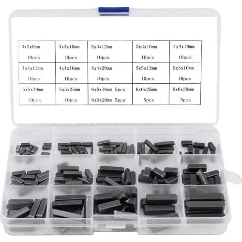 140Pcs Hot Sale Key Stock Assortment 10mm x12mmx 16mm x20mm x25mm x30mm Round Ended Feather Key Parallel Shaft Pin