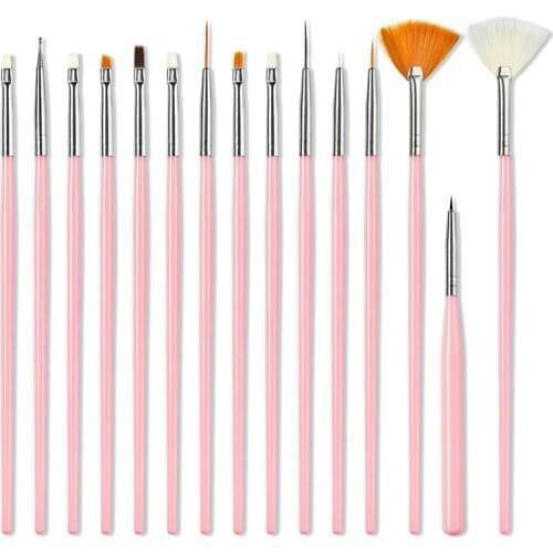 15pcs UV Gel Acrylic Nail Art Brush Tool Set Nail Ombre Brush For Manicure Drawing Pen Point Nail Design Painting Pen