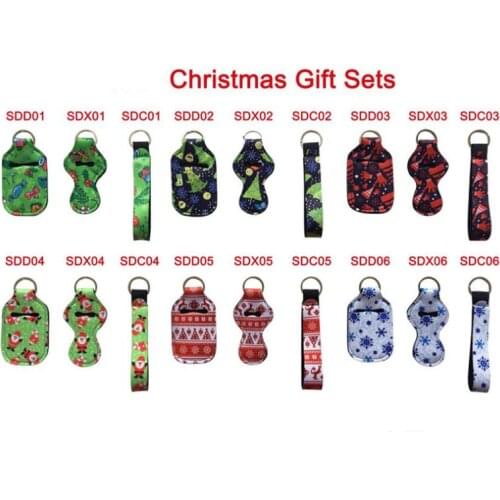 300pcs/lot Christmas styles 30ML Bottle Holder Keychain Bags keychain chapstick holder Neoprene Wristlet wholesale SN3463