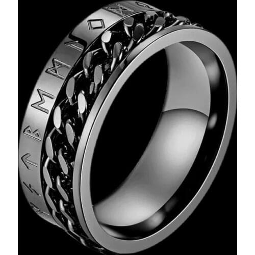 316L Stainless steel Odin Norse Viking Amulet Rune Men Chain Ring Fashion Words Retro Rings Jewelry Couple&Wedding Anel D01