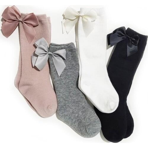 5 pairs/lot 0-5 years old childrens garter bowknot knee-length mesh socks pure cotton soft Spanish socks breathable girls socks