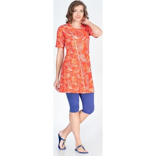Alfasa 361 Short Sleeve Pattern The Tights Semi-Enclosed Hijab Swimwear orange