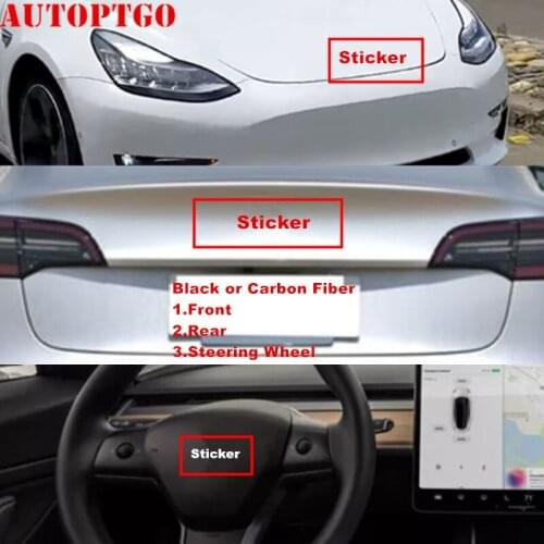 Car Styling Black Carbon Fiber 3D T Badge Logo Emblem Decal Sticker Kit For Tesla Model 3 Model3 Front/Rear/Steering Wheel