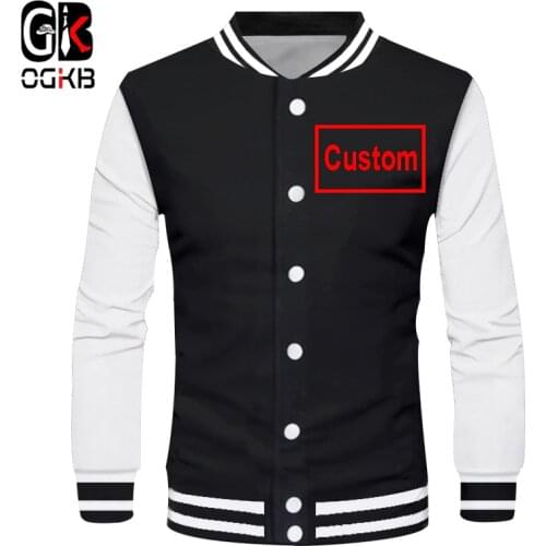 OGKB New Fashion Men/Boy Baseball Jacket LOGO DIY Customized Design Sweatshirt Sportswear Clothes Men Coat Bomber Jackets