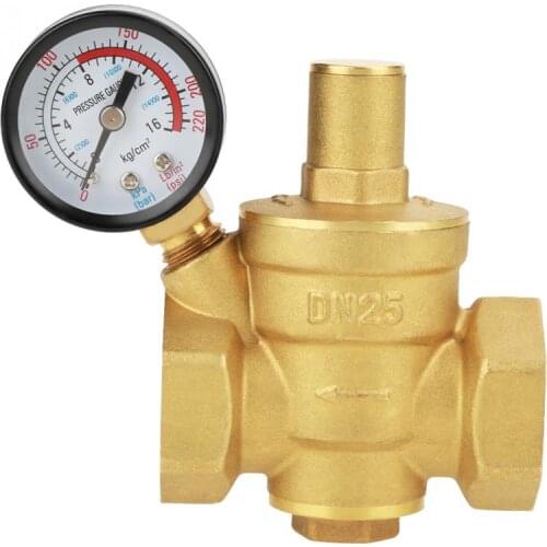 Water Pressure Gauge DN25 Brass Pressure Reducer Adjustable Water Pressure Reducing Regulator Reducer+Gauge Meter brass dn25