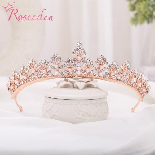 European Rosegold Crystal Bridal Wedding Tiaras Crowns Bridal Hair Ornaments Head Decorations Bride Headpiece RE3873