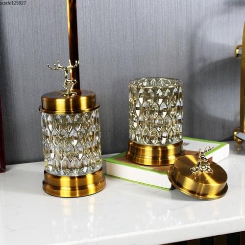 European-style Electroplating Metal Glass Candy Jar Golden Deer Head Sealed Storage Jar Desktop Tea Table Decoration Accessories