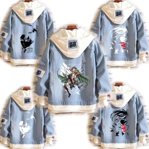 Costume Levi Ackerman Mikasa Cosplay Hoodie Attack on Titan Denim Jacket Scout Legion Hooded Coats Halloween Carnival Costumes