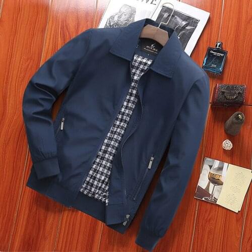 New middle-aged men jacket spring autumn casual dad wear thin coat Turn-down collar loose man clothing Long Sleeve zipper solid