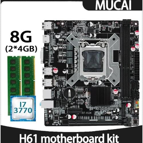MUCAI H61 Motherboard LGA 1155 Kit Set With Intel Core i7 3770 CPU Processor And DDR3 8GB(2*4GB) 1600MHZ RAM Memory PC Computer