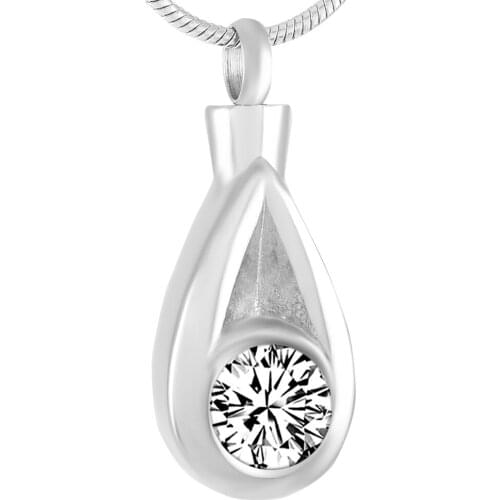 MJD9374 Clear Tear Drop Inlay Elegant Crystal Stainless Steel Pet Human Cremation Jewelry Ashes Pendant
