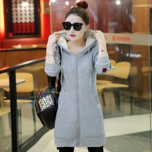 Gray New Autumn/winter Women Hoodies Hooded Long Ladies Sweatshirts Section of Plus Velvet Cardigan Loose Hooded Hoodies