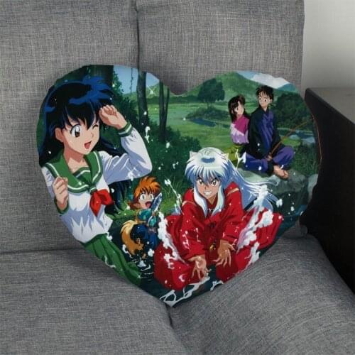 New arrival Custom zipper Pillowcase Cover Inuyasha Heart Shape Pillow Cover Size 41x36cm,47x42cm