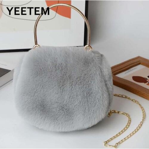 Pure color gentle lady soft plush bag female autumn and winter one shoulder diagonal chain bag party banquet wallet storage bag