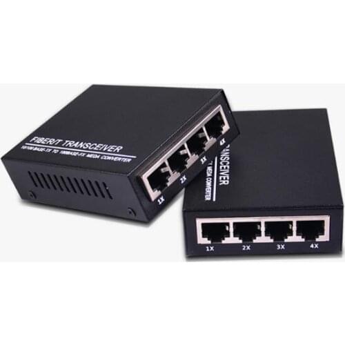 2pcs 1 Pair 10/100M 4 RJ45 1 SC Singlemode Single Fiber Optical Media Converter 25KM for HD Camera