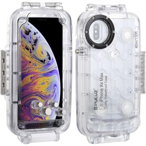 PULUZ for iPhone XS Max XR 40m/130ft Waterproof Diving Housing Photo Video Taking Underwater Cover Case Snorkeling Swimming