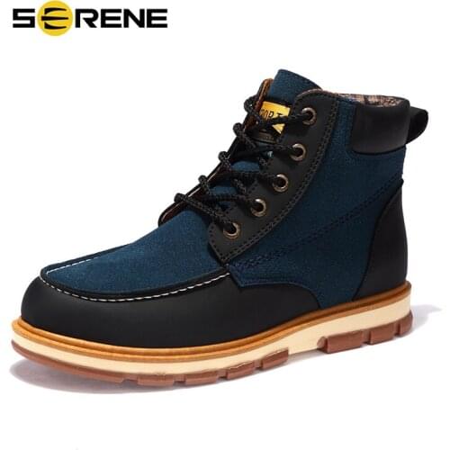 SERENE Brand Newest Men Winter Boots High Quality Leather Wear Resisting Casual Shoes Working Fahsion Men Boots Plus Size 36~46