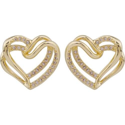 Heart Earrings for Girls Sweety Ear Studs Unique украшения 2020 бижутерия Metal Hollow Out Crystal Heart Korean Earrings Jewelry