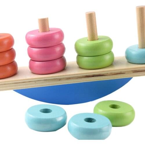 Stacking Rings Stacker with Wooden Colorful Smooth Rings and Solid Wood Base