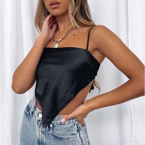 Women Summer Vest Camis Crop Top Solid Color Spaghetti Strap Tied Back Triangle Tank Tops for Female Ladies Summer Fashion New