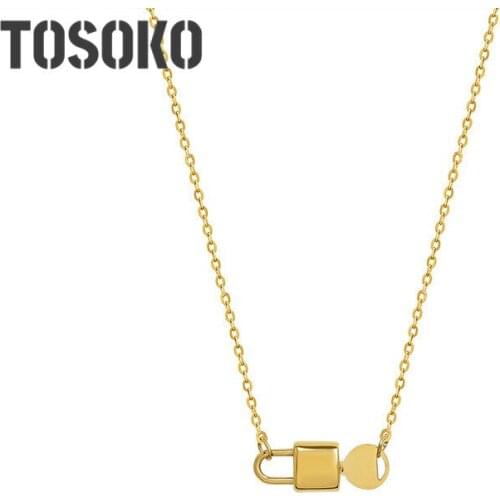 TOSOKO Stainless Steel Jewelry Design Sense Lock Key Pendant Necklace Womens Fashion Clavicle Chain BSP909