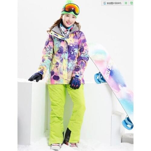 Womens Lime Ski Suit Female Fur Collar Violet Snowboarding Jacket And Yellow Bib Pants Combo Winter Outdoor Waterproof Snow Wear