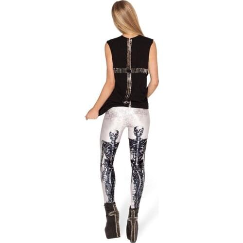 New Women Pants Slim Fashion Milk Mechanical Bones White Leggings Digital Printed Skull Leggings