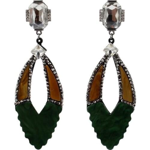 Stone Bead Resin Leaf Pendant Drop Glass Crystal Earrings for Women Florate Brand Fashion New Green Dangle Statement Earrings