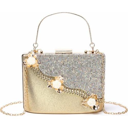 2020 women patchwork evening bags pearl diamond flowers wedding wallets with chain bling purse for ladies drop shipping MN1578