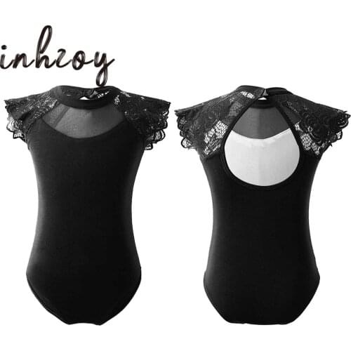 Girls Sleeveless Lace Shoulder Hollow Back Gymnastics Leotard Ballet Leotards Bodysuit Kids Professional Ballet Dance Wear