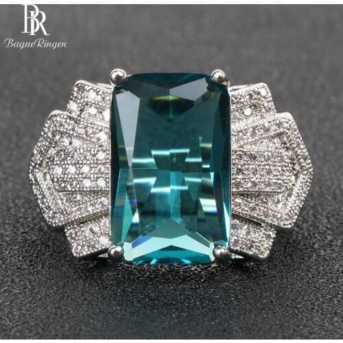 Bague Ringen Silver 925 Jewelry Aquamarine Charms Ring for Women Luxury Geometry Sea blue Gemstone Banquet Party Wholesale Gift