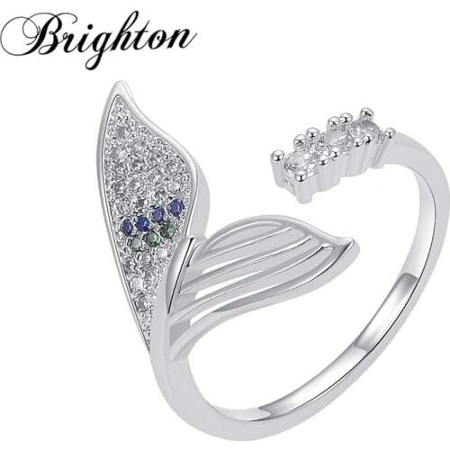 Brighton Elegant Bijou Beauty Fishtail Design Zircon Open Adjustable Finger Rings For Women Party Fashion Crystal Jewelry Gift