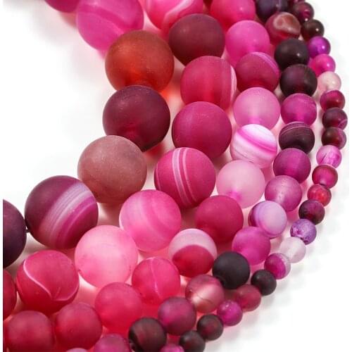 1strand/lot 4 6 8 10 12mm Rose Red Matt Natural Stone Stripe Agates Round Loose Beads For DIY Bracelet Jewelry Makings Supplies