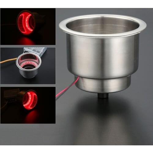 1 Pc Red Boat 12V LED Light Recessed Built-in Car Cup Holder Stainless Steel Drink Holder Sailing Light Boats Accessories Marine