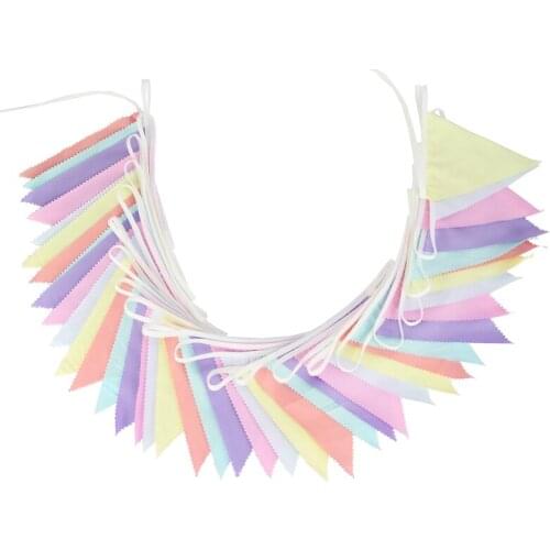 12M 32 Flags Wave Edge Light Rainbow Color Cotton Banner Pennant Garland Festival Birthday Bunting Wedding Party Decoration