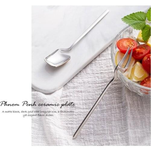 20Pcs/lot Creative Hanging Edge Two Teeth Fork Stir Spoon Stainless Steel Fruit Fork Dessert Fork Baby Feeding Spoon/Fork