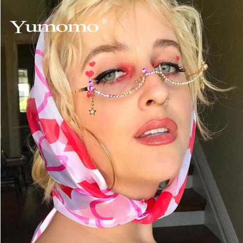 2019 Fashion eyeglasses Alloy Frame for Women Star Drop Lensless Chain Pendant Decoration Half Frame Luxury Diamond Glasses