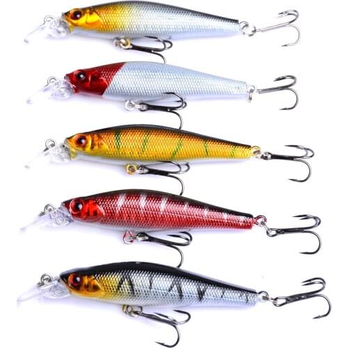 5pcs 8cm/8.5g Minnow Fishing Lures 5 Color Crankbait Artificial Plastic Bait
