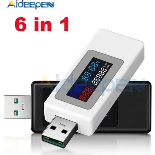 6 in 1 USB Tester 4-30V Power Meter Digital Voltmeter Voltimetro Volt Meter Power Bank Wattmeter Voltage Tester Doctor Detector