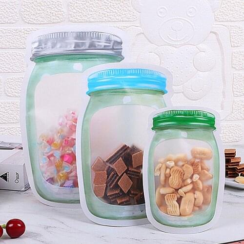 Color Lids Mason Jar Bottle Ziplock Kitchen Fridge Travel Packaging Bag Resealable Snack Sugar Coffee Heat Sealing Gifts Pouches