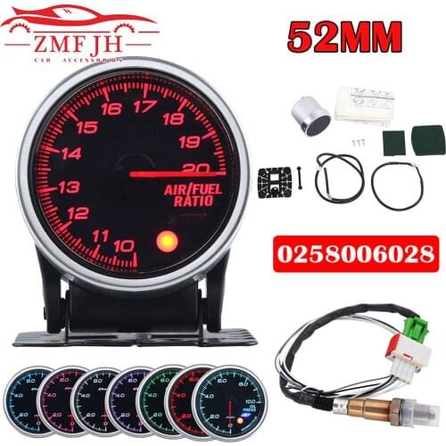 52mm Air Fuel Ratio Gauge 7 Colors Baclklight LED Air Fuel Ratio Meter with Narrowband O2 Oxygen Sensor For 12V Car Gauge