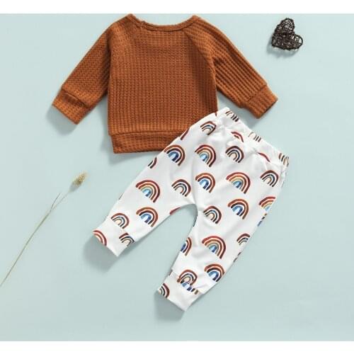 2021 Baby Long Sleeve + Trousers, Rainbow Print Elastic Waist Casual Style Spring Clothing