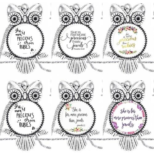 EJ Glaze Glass Cabochon Necklace With Women Statement Pendant Owl Necklaces Jewelry For Women Party She Is More Precious Than