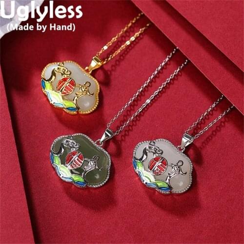 Uglyless Enamel Dragon Phoenix Pendants Women Abstract Heart Jade Necklacs China Chic Vintage Ethnic Jewelry 925 Silver NO Chain